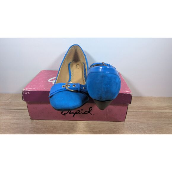 Qupid Women’s Blue Suede Wedge Heels Size 7 – Segment-48S Dress Shoes - Picture 5 of 6